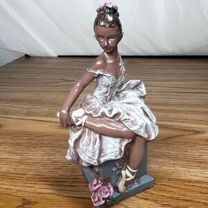 K's Collection Ballerina Figurine Resin Brown White 6 Inch Vintage Aesthetic